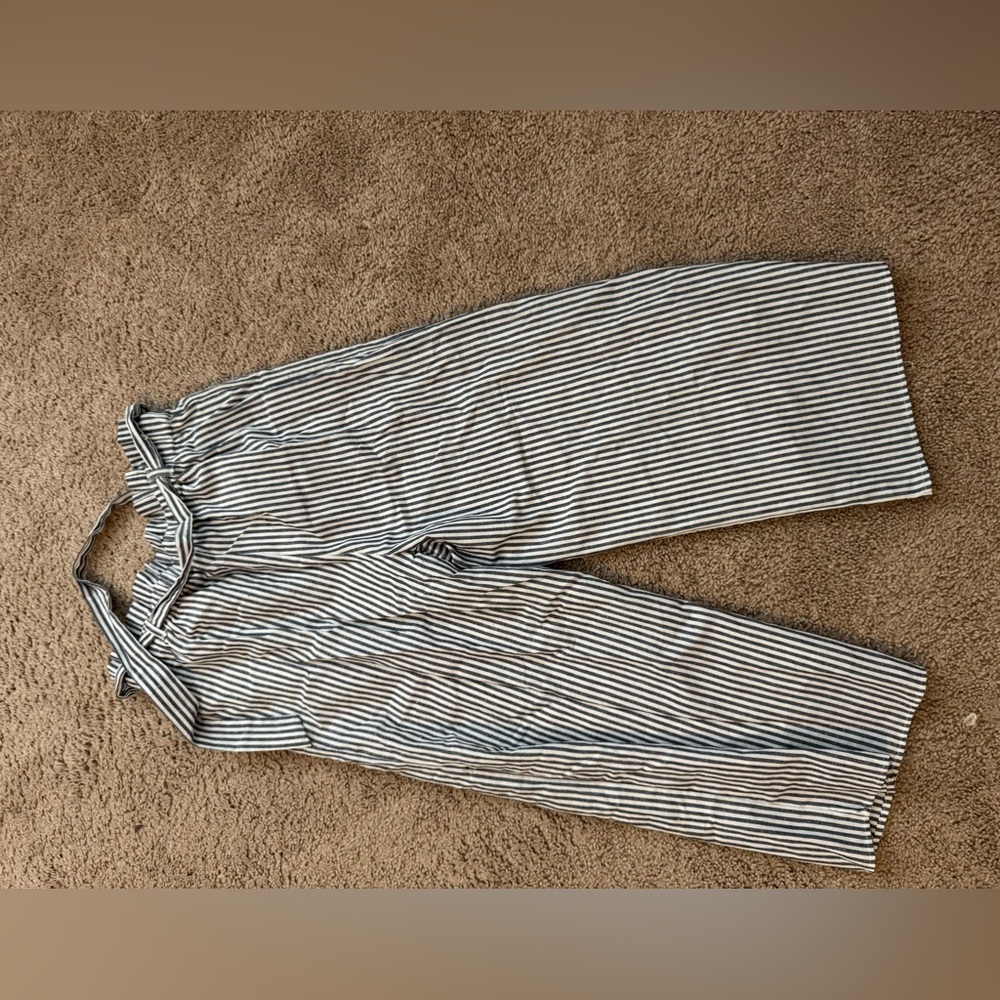 Striped Paperbag Waist Wide-Leg Crop Pants